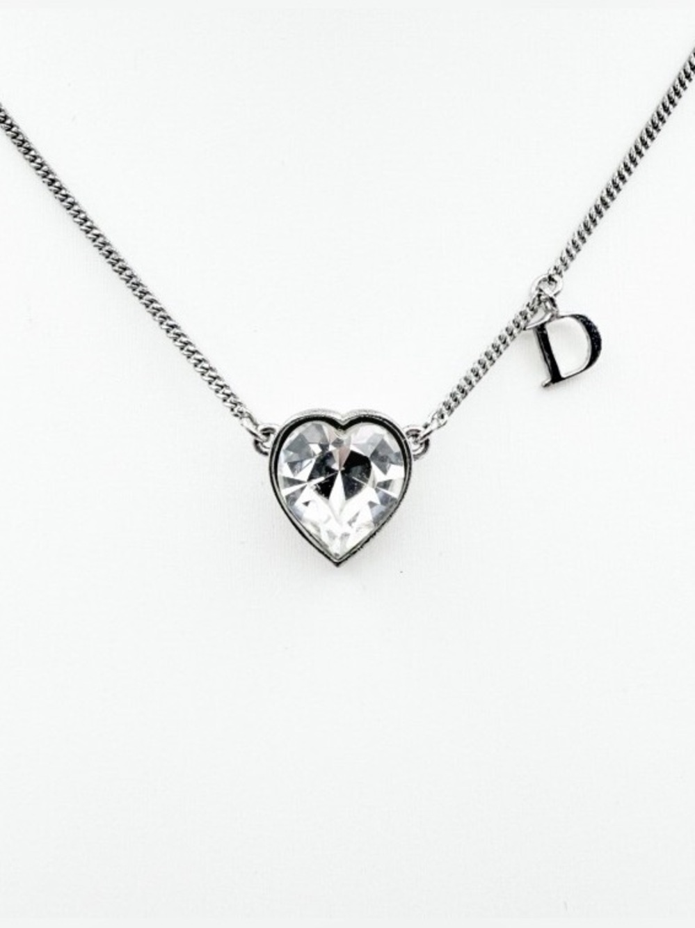 Christian Dior Vintage Silver Heart Motif Necklace w D Charm